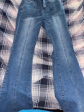 High-Rise Skinny Flare Jeans in Mid Blue